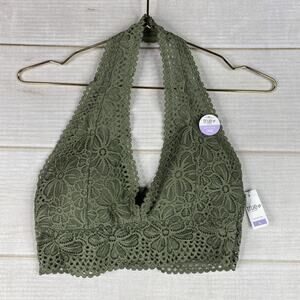 True Rue21 Bralette Women's Size Large Green Floral Print Lace Pullover Bra NWT